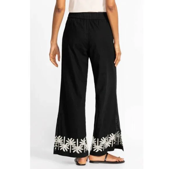 Johnny Was Workshop Hannah Black Palm Tree Embroidered Wide Leg Pants S NWT - Picture 5 of 9